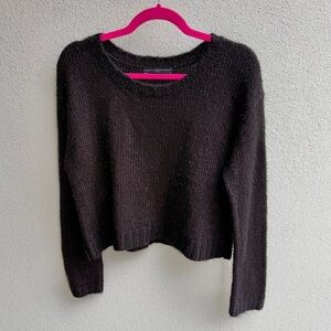 Peruvian Connection Black and Rose Alpaca Blend Crew Neck Sweater